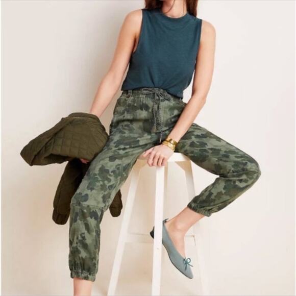 Anthropologie Green Camo Camouflage Leda Utility Joggers Lyocell - Picture 2 of 14